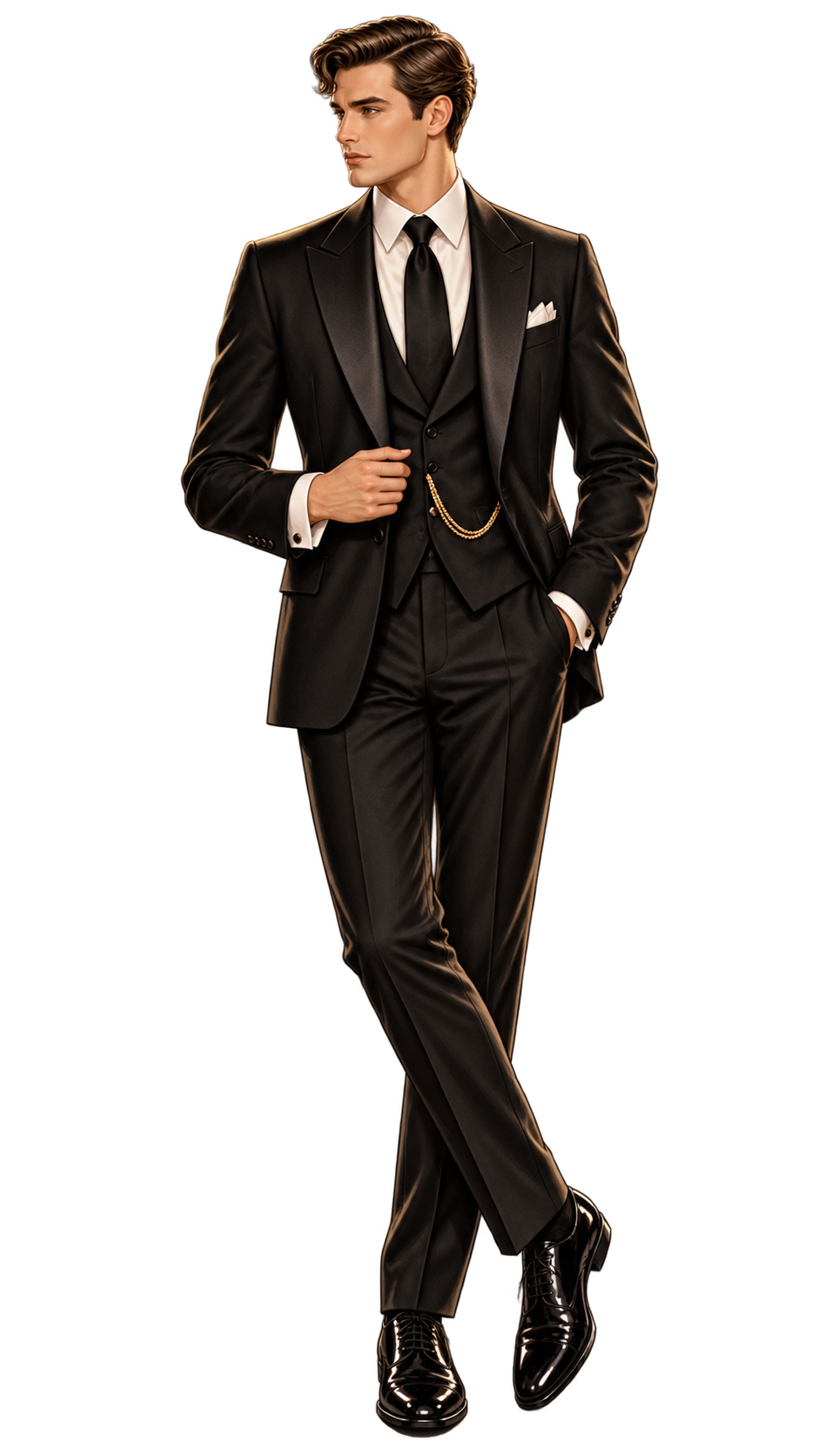 Traje formal negro con corbata